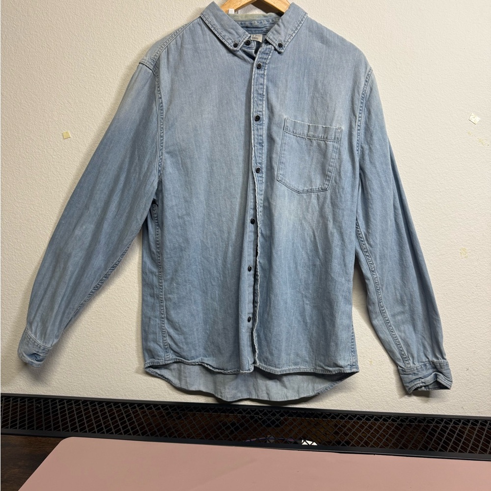 H&M Divided Men's Denim Button Up Shirt L Light Blue Long Sleeve Western‎ Cotton